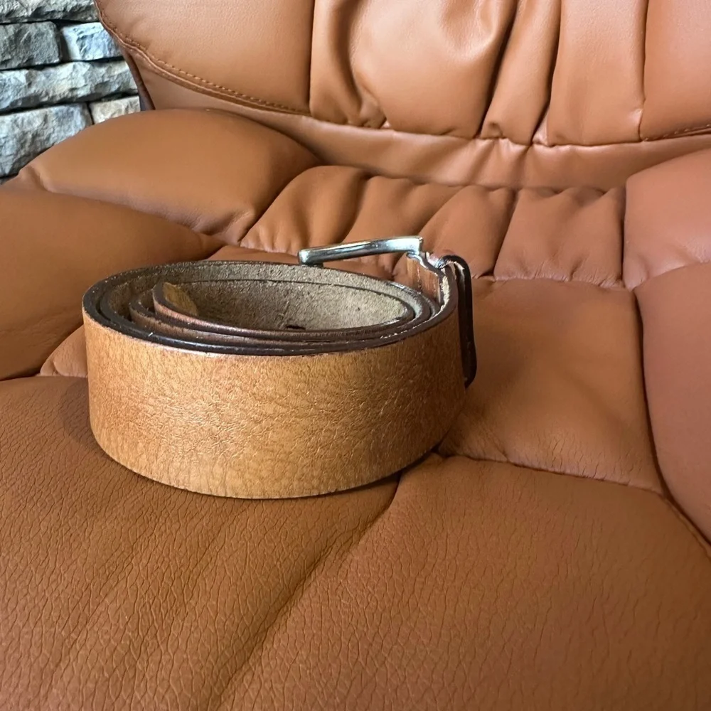 Men’s Well-Loved Brown Leather Belt with Silver Buckle, 38